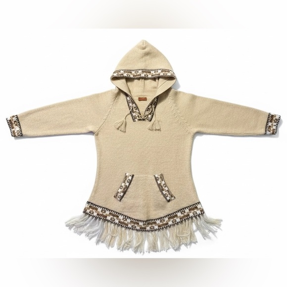 Scully Cream Hooded Poncho with Fringe Trim - Picture 2 of 4